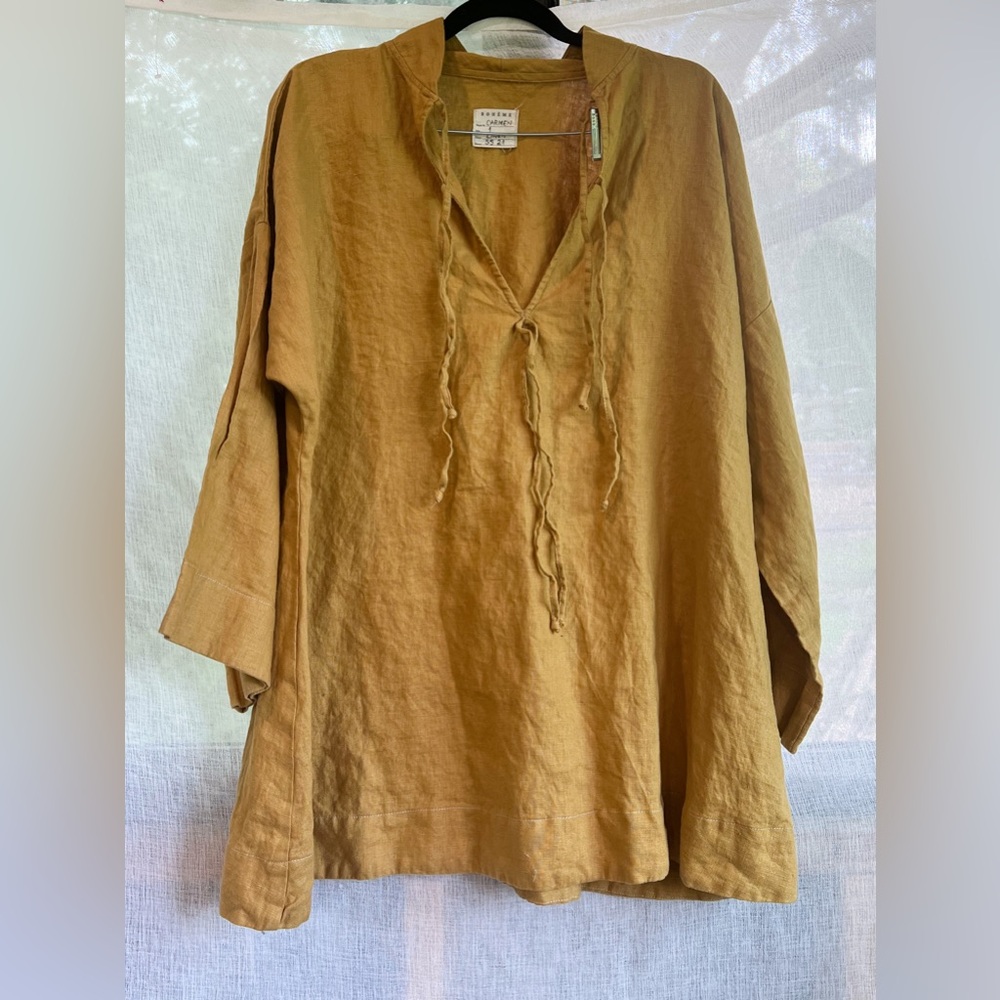 Boheme Goods Ochre Linen Tie Dress